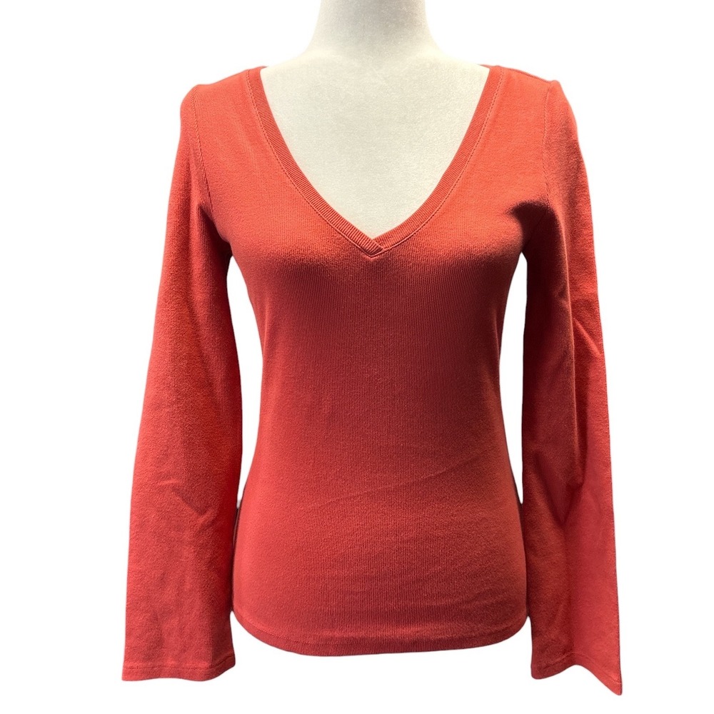 NWT DEAR JOHN Norah V Neck Long Sleeve Sweater Persimmon Women's Size‎ Small